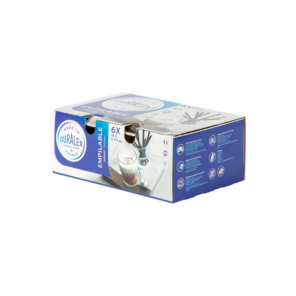image 1 of Duralex Empilable Stackable Drinking Glasses - 160ml Tumblers for Water, Juice - Pack of 6