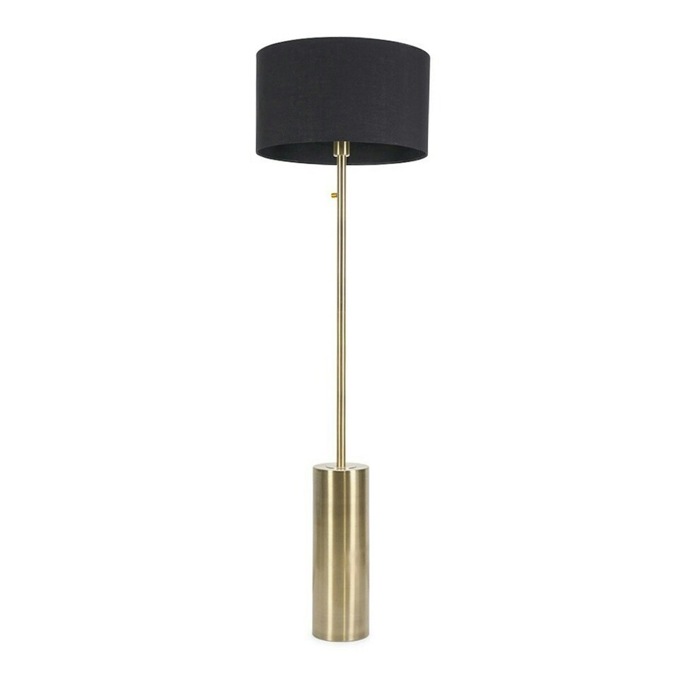 image 1 of ValueLights Lexy Black Fabric Drum Shade with Antique Brass Dimmable Floor Lamp with LED Bulb Black