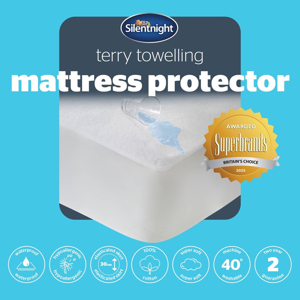 image 1 of Silentnight Terry Towelling Waterproof Mattress Protector | White | Cot Bed