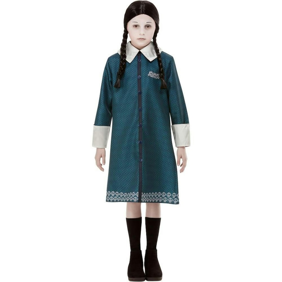 image 1 of The Addams Family Girls Wednesday Addams Costume Set - Teal/White/Black - 4-6 Years