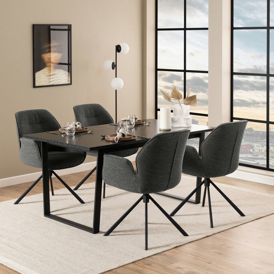 image 1 of Amble Extending Dining Table with Black Marble Melamine Top & Black Legs 160-220