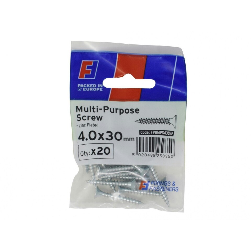 Forgefix Multi-purpose Pozi Screw Csk St Zp Forgepack - Multi Colour - 4.0 x 30mm ForgePack 20