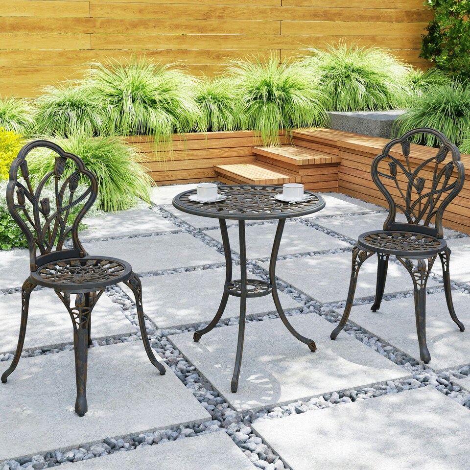 image 1 of Outsunny 3 Piece Bistro Set, Aluminium Garden Furniture with Umbrella Hole