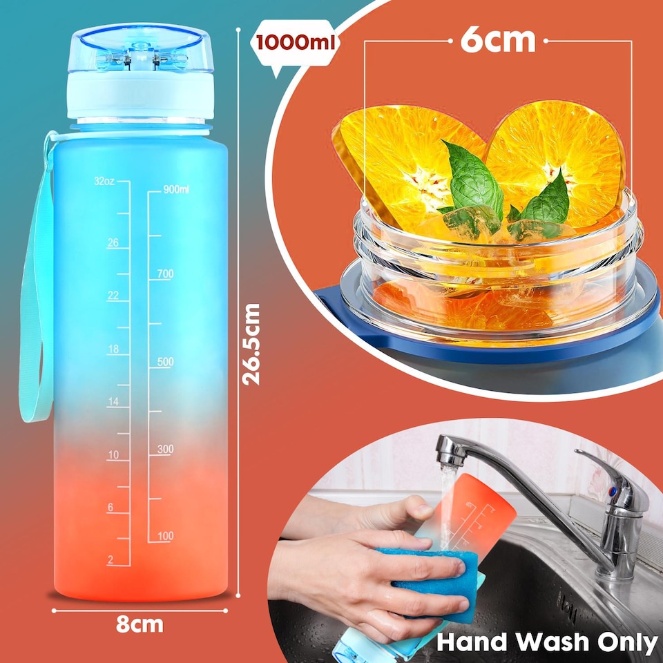 image 1 of GEEZY Sports Bottle Leakproof Water Bottle Blue 1L