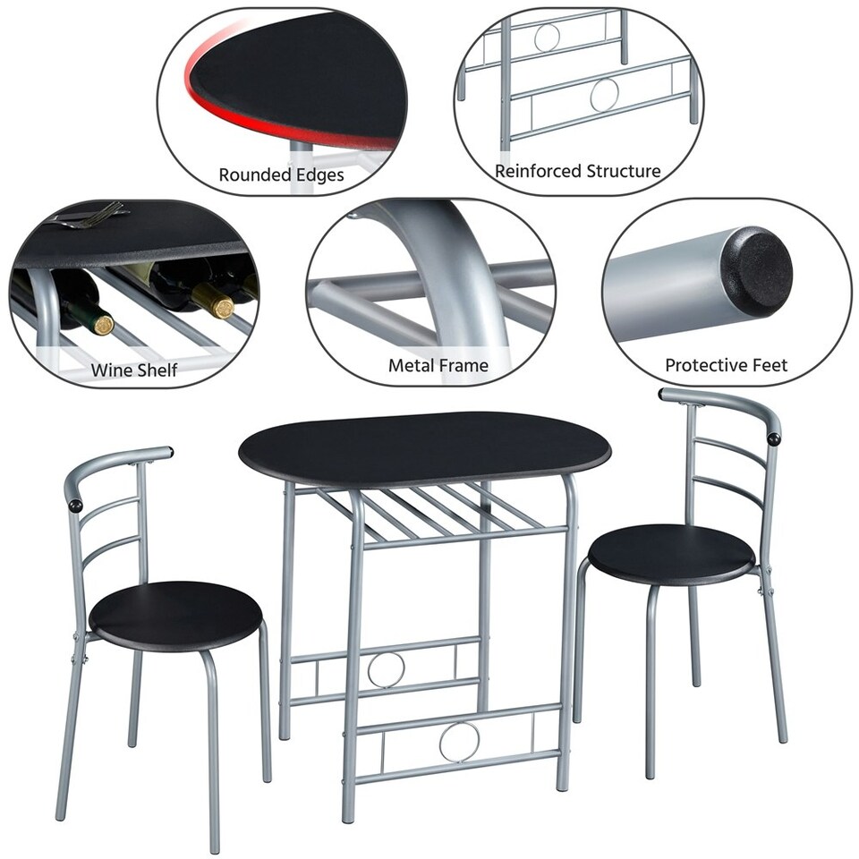 image 1 of Yaheetech Modern Round Dining Table Set for 2 with Steel Legs