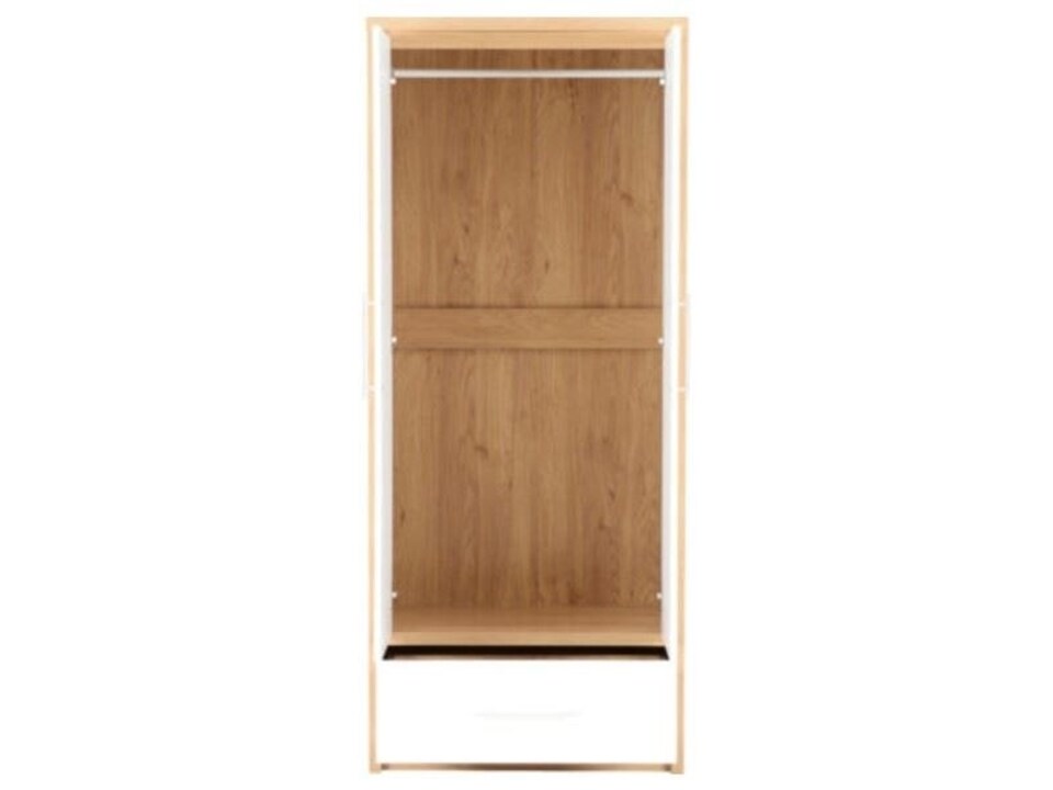 image 1 of Seville 2 Door 1 Drawer Wardrobe - L47 x W76 x H180 cm - White High Gloss/Light Oak Effect Veneer | White