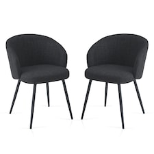 SONARA Modern Set of 2 Chunky Weave Fabric Ergonomic Dining Chairs with Arms | Grey