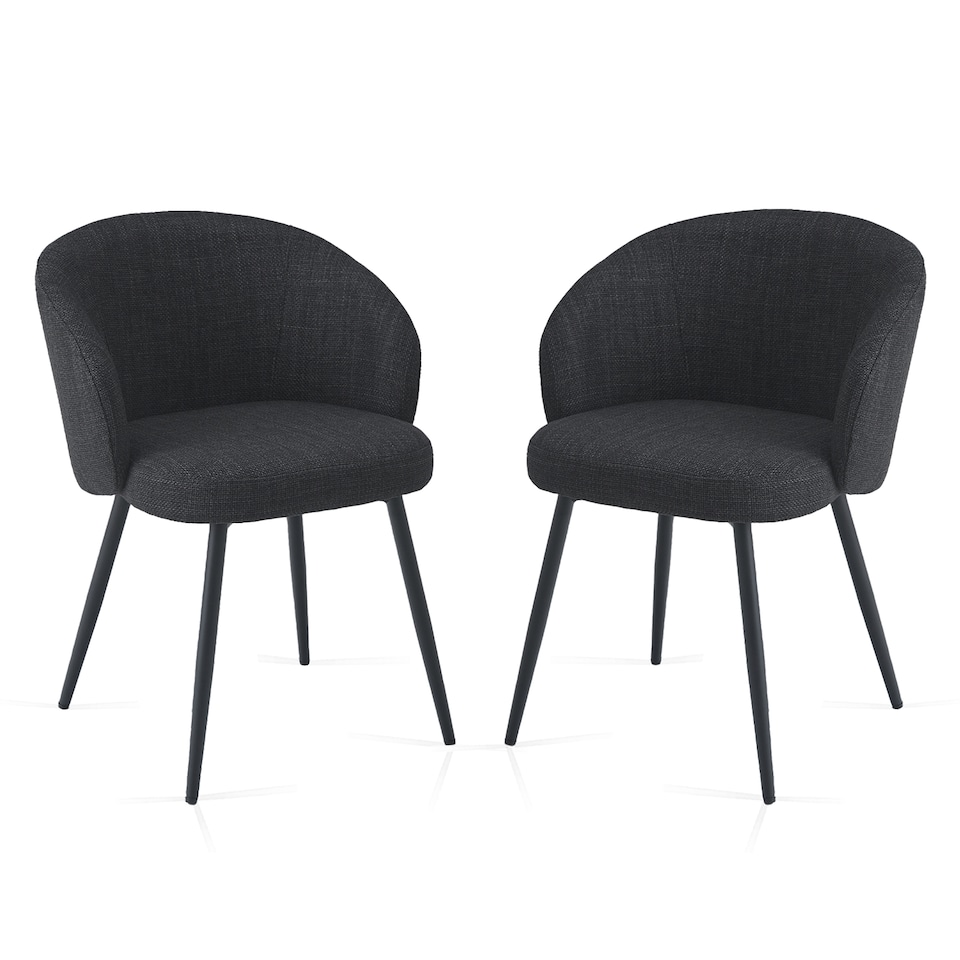 image 1 of SONARA Modern Set of 2 Chunky Weave Fabric Ergonomic Dining Chairs with Arms | Grey
