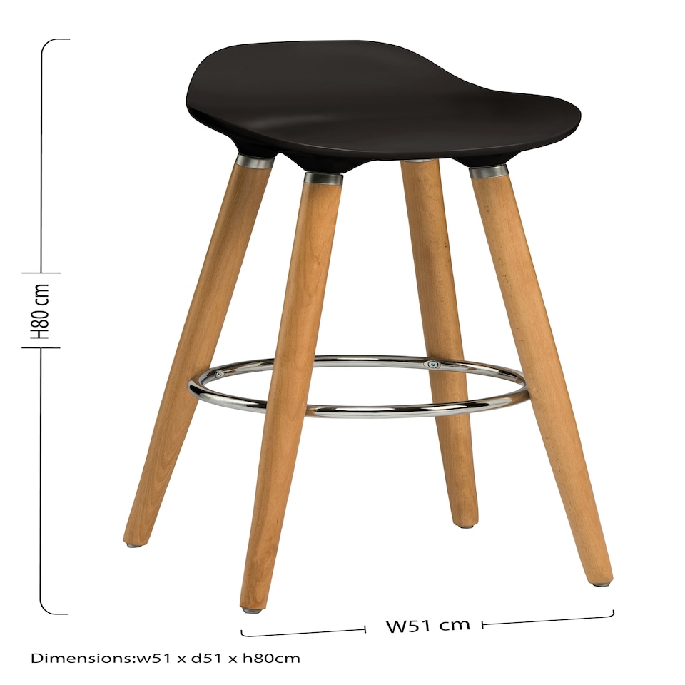 image 1 of Interiors by Premier Black Abs Beech Wood Bar Stool, Easy to Clean Kitchen Bar Stool, Footrest Support Bar Stool