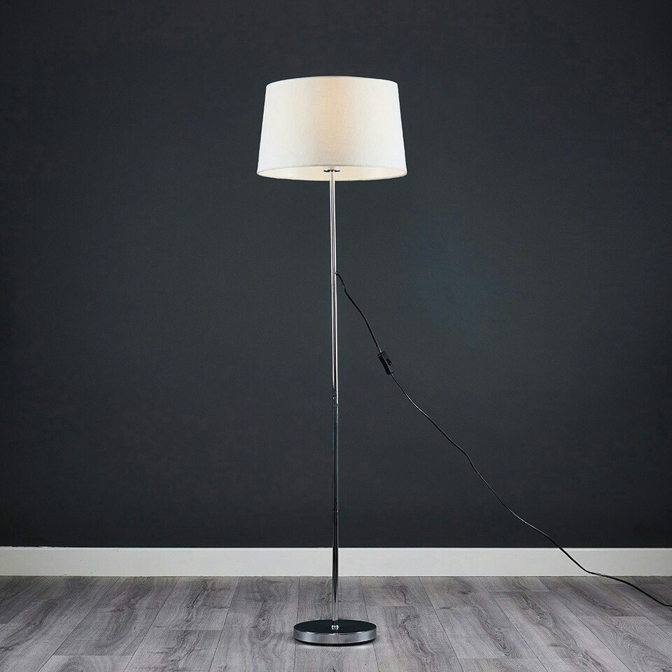 image 1 of ValueLights Charlie Chrome Floor Lamp White Doretta Shade