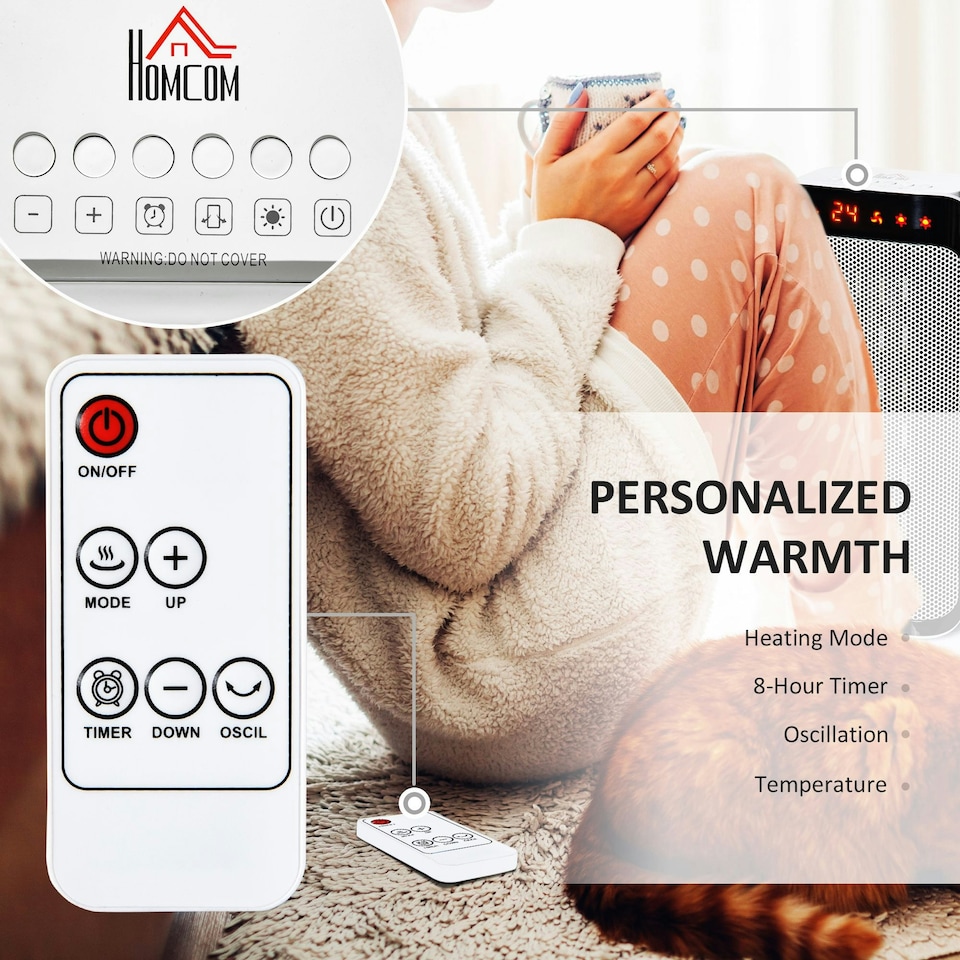 image 1 of HOMCOM Oscillating Ceramic Space Heater w/ Remote Control, Timer & Safety System