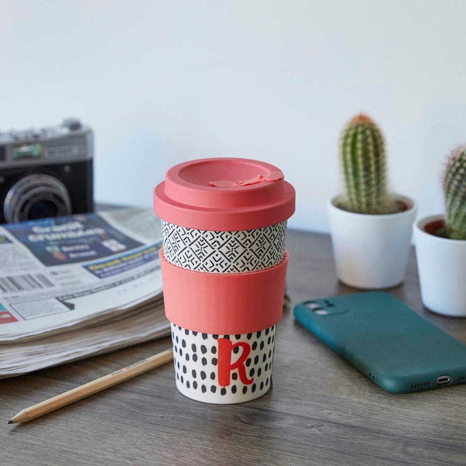 image 1 of KitchenCraft 410ml Bamboo A to Z Letter "R" Reuseable Mug | Multi