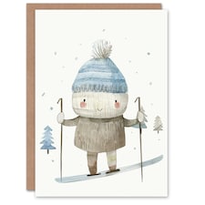 Cute Ragdoll Skiing Snow Winter Ski For Child Kids Xmas Festive Christmas Card