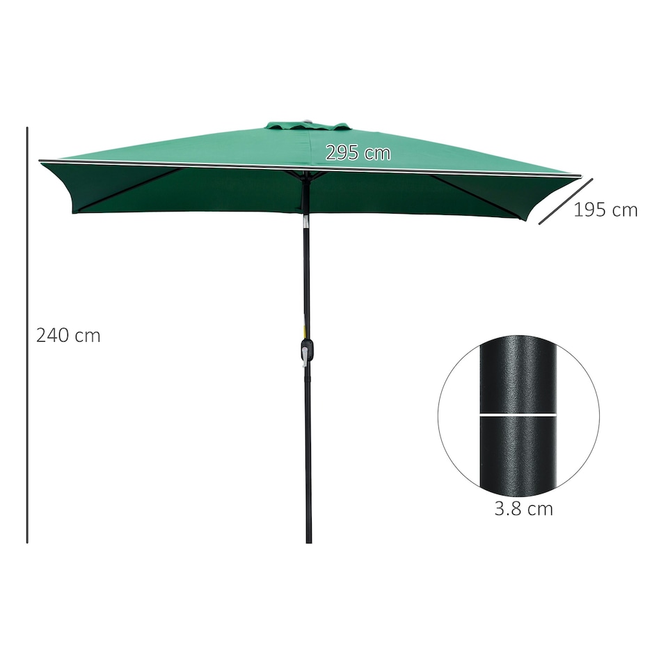image 1 of Outsunny 3x2m Patio Parasol Canopy Tilt Crank Sun Shade Garden Green