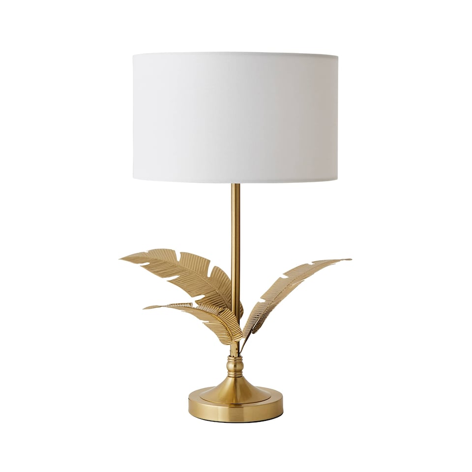image 1 of ValueLights Christina Gold Palm Leaf Table Lamp White Shade and Bulb