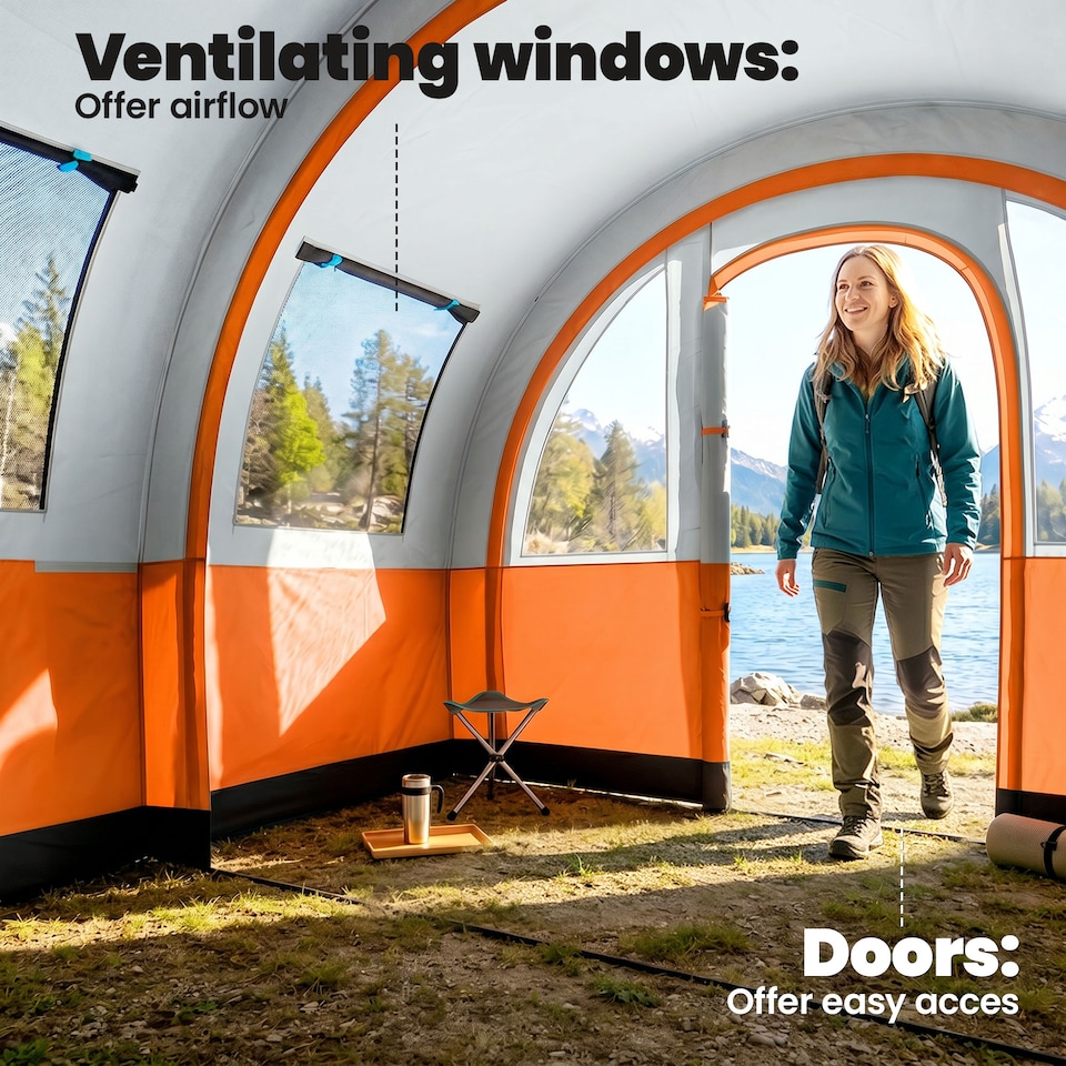 image 1 of Outsunny Camping Tent, 3000mm Waterproof Family Tent for 3 Man, Orange
