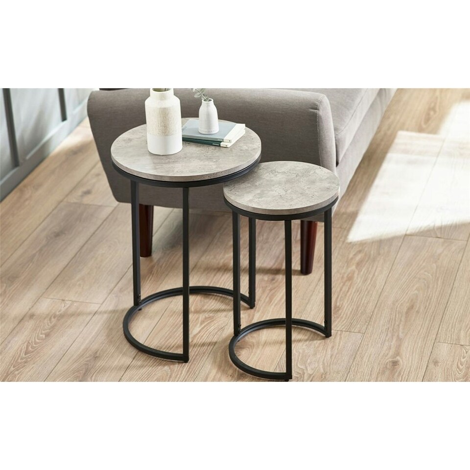 image 1 of Concrete Effect Nesting Side Tables Grey