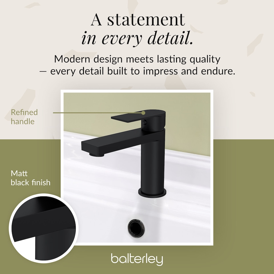 image 1 of Square Mono Basin Mixer Tap Push Button Waste Matt Black | Black | Matt Black | 1