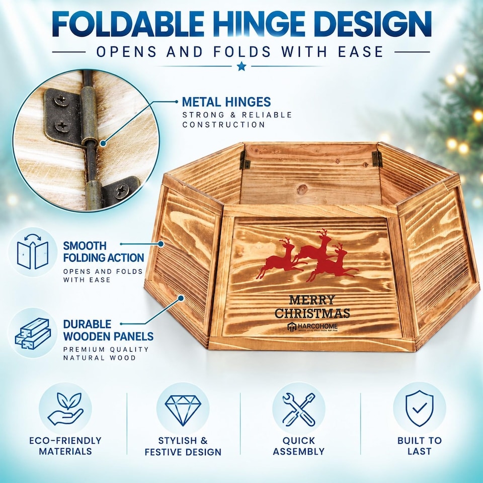 image 1 of 31.5 inch Hexagon Wooden Christmas Tree Collar with Burnt Finish for Festive Tree Stands
