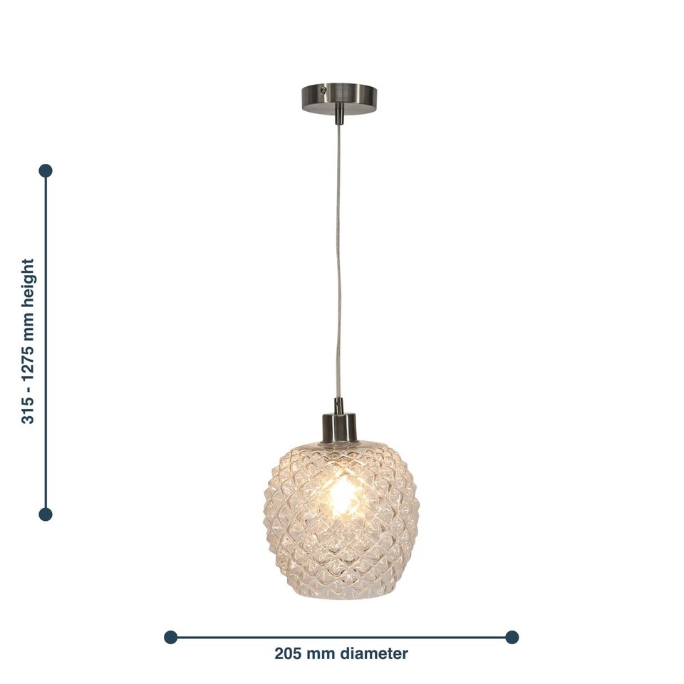 image 1 of Set of 2 Baine - Clear Textured Glass with Satin Nickel Pendant Fittings | Clear | Clear | 2