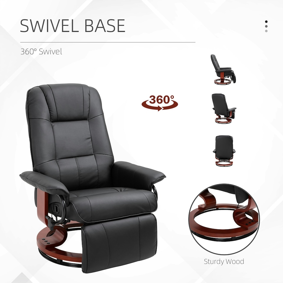 image 1 of HOMCOM Ergonomic Office Recliner Sofa Chair PU Leather Armchair Lounger Black