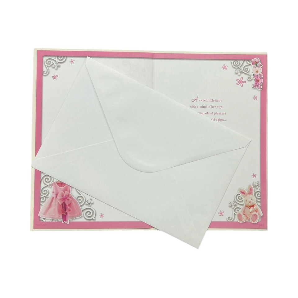 image 1 of On The Birth Of Granddaughter Pink Dress And Teddy Design Opacity Congratulations Card