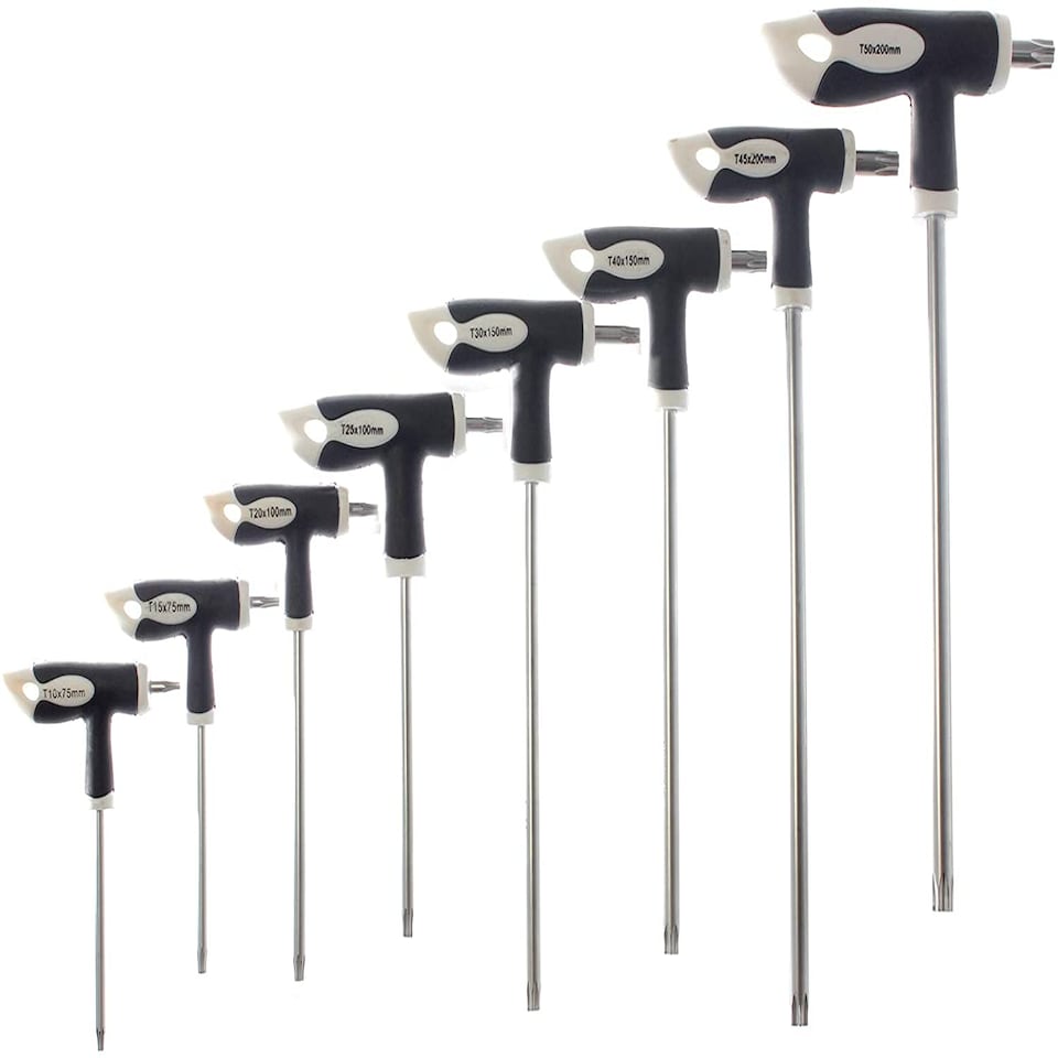 image 1 of SPARES2GO T Handle Screwdriver Set Torx Metric Hex Allen Key Long Star Security Tool CR-V