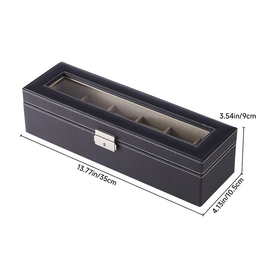 image 1 of Living and Home 6-Slot Faux Leather Watch Display Case | Black