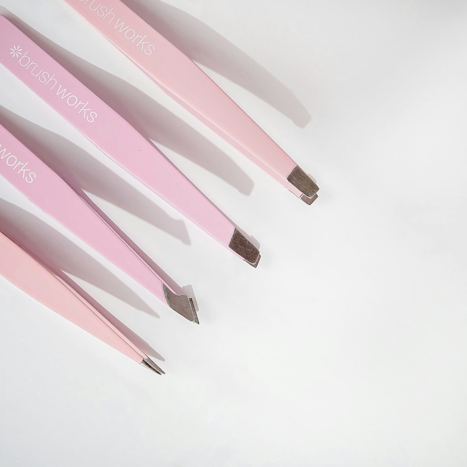 image 1 of Brushworks 4 Piece Combination Tweezer Set - Pink