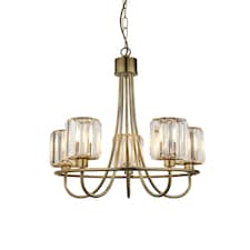 Berenice 5 Light Multi Arm Glass Shade Ceiling Pendant Antique Brass