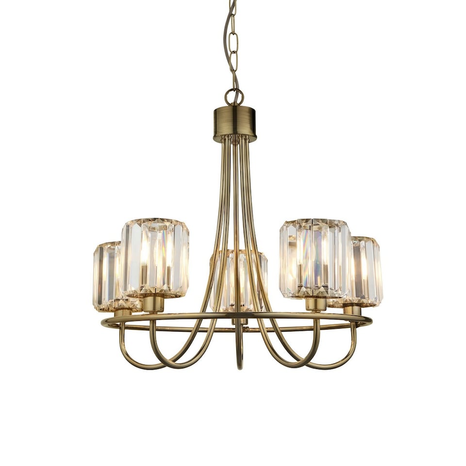 image 1 of Berenice 5 Light Multi Arm Glass Shade Ceiling Pendant Antique Brass