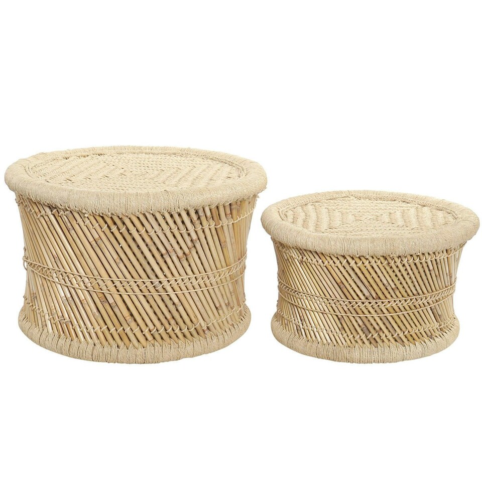 image 1 of Set of 2 tables DKD Home Decor Natural 60 x 60 x 42 cm 62 x 62 x 42 cm 64 x 64 x 42 cm N/A