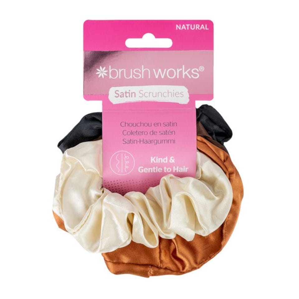 image 1 of Brushworks Natural Satin Scrunchies 4-Pack Nude | Multi | Nude