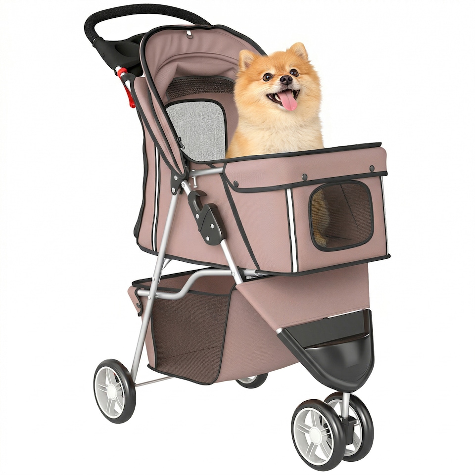 image 1 of PawHut Pet Stroller Pushchair Carrier for Cat Puppy with 3 Wheels Coffee
