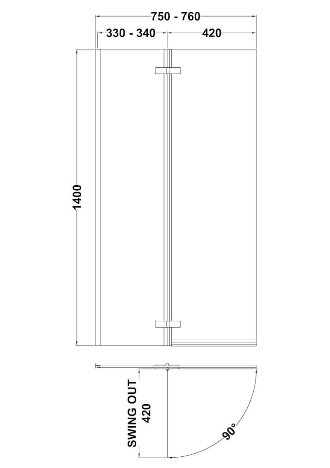 image 1 of Balterley Toughened Safety Glass Centre Hinged L Shaped Shower Bath Screen