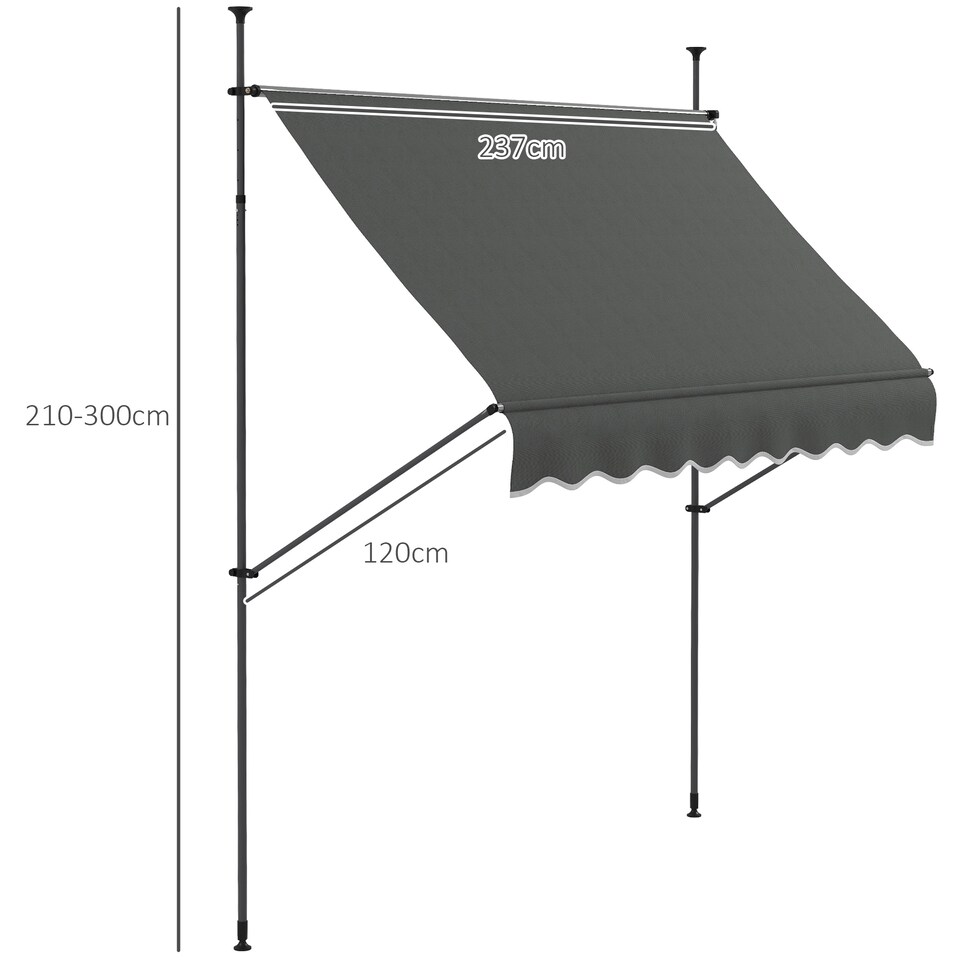image 1 of Outsunny 2.5 x 1.2m Freestanding Retractable Awning, Non-Screw Garden Awning | Grey | 1
