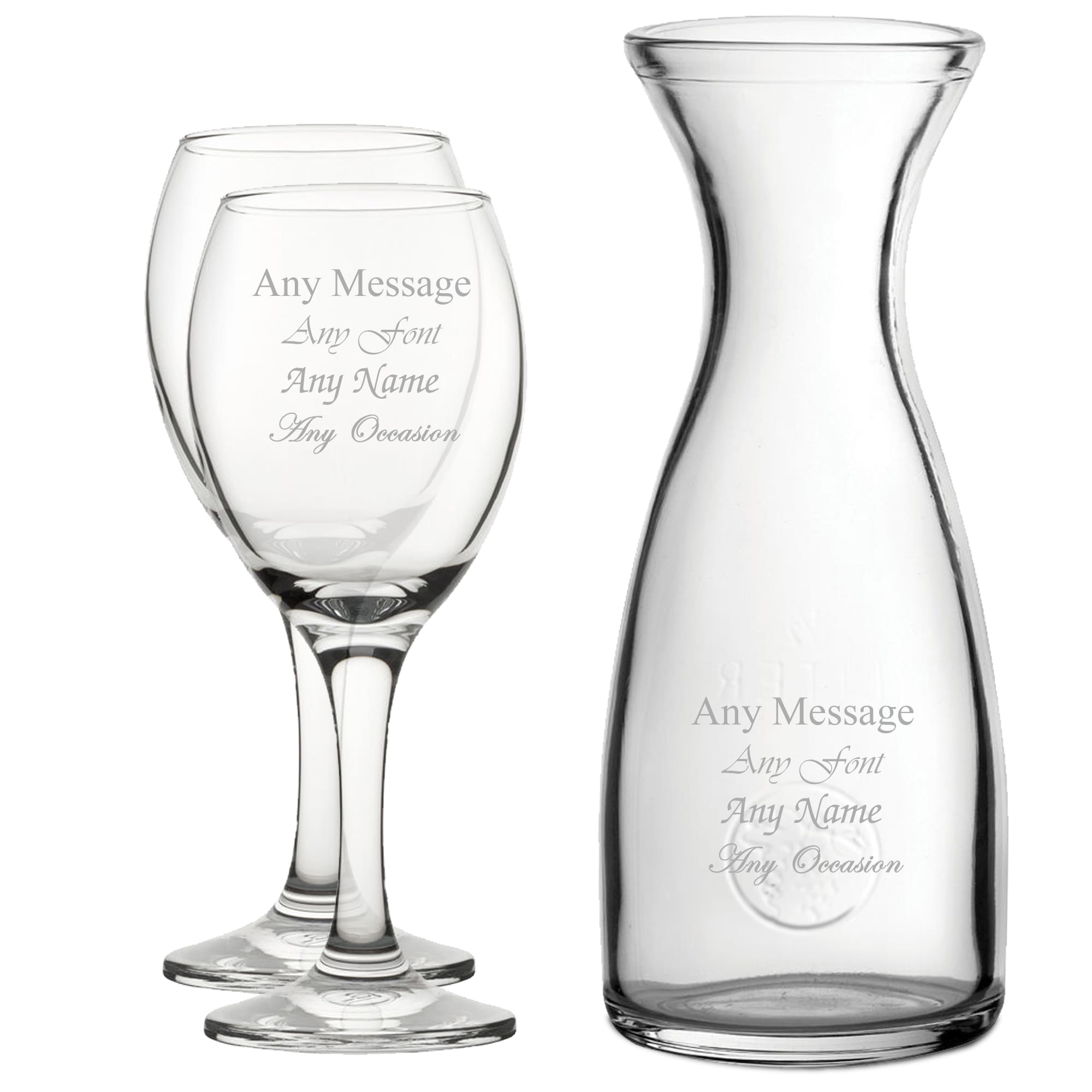 Personalised Engraved Set of 2 Pure Wine Glass 1 Litre Carafe Set
