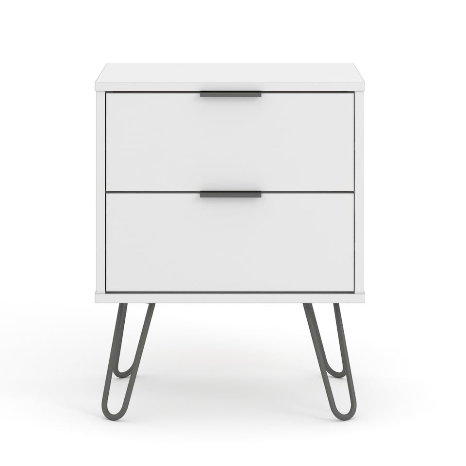 image 1 of Augusta 2 Drawer Bedside Table - Modern Industrial Style Nightstand for Bedrooms | White | White | One Size | 1