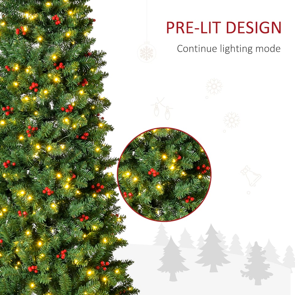 image 1 of HOMCOM 7FT Prelit Pencil Christmas Tree w/ LED Light, Berry, Xmas Decoration