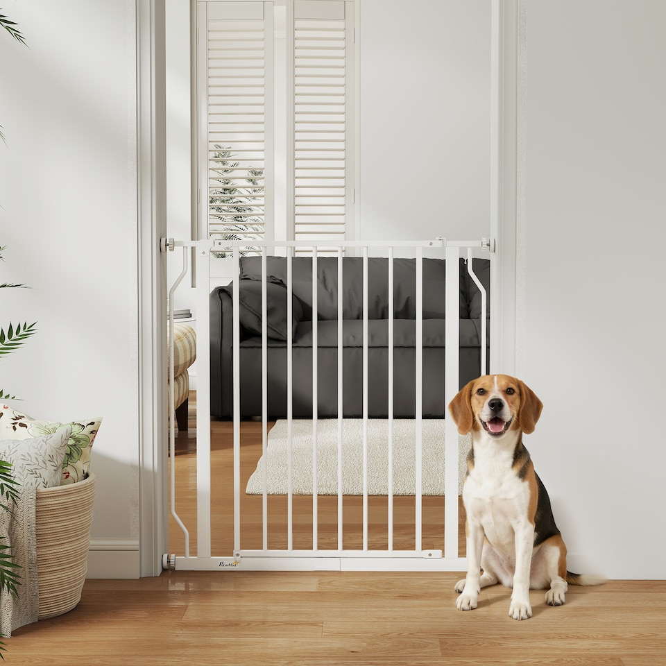 image 1 of PawHut Dog Gate Wide Stair Gate with Door Pressure Fit Pets Barrier for Doorway, Hallway