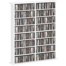 HOMCOM CD Storage Unit DVD Tower Blu-ray Storage Shelf for Office, White White | 106.5W x 24D x 126.3H cm