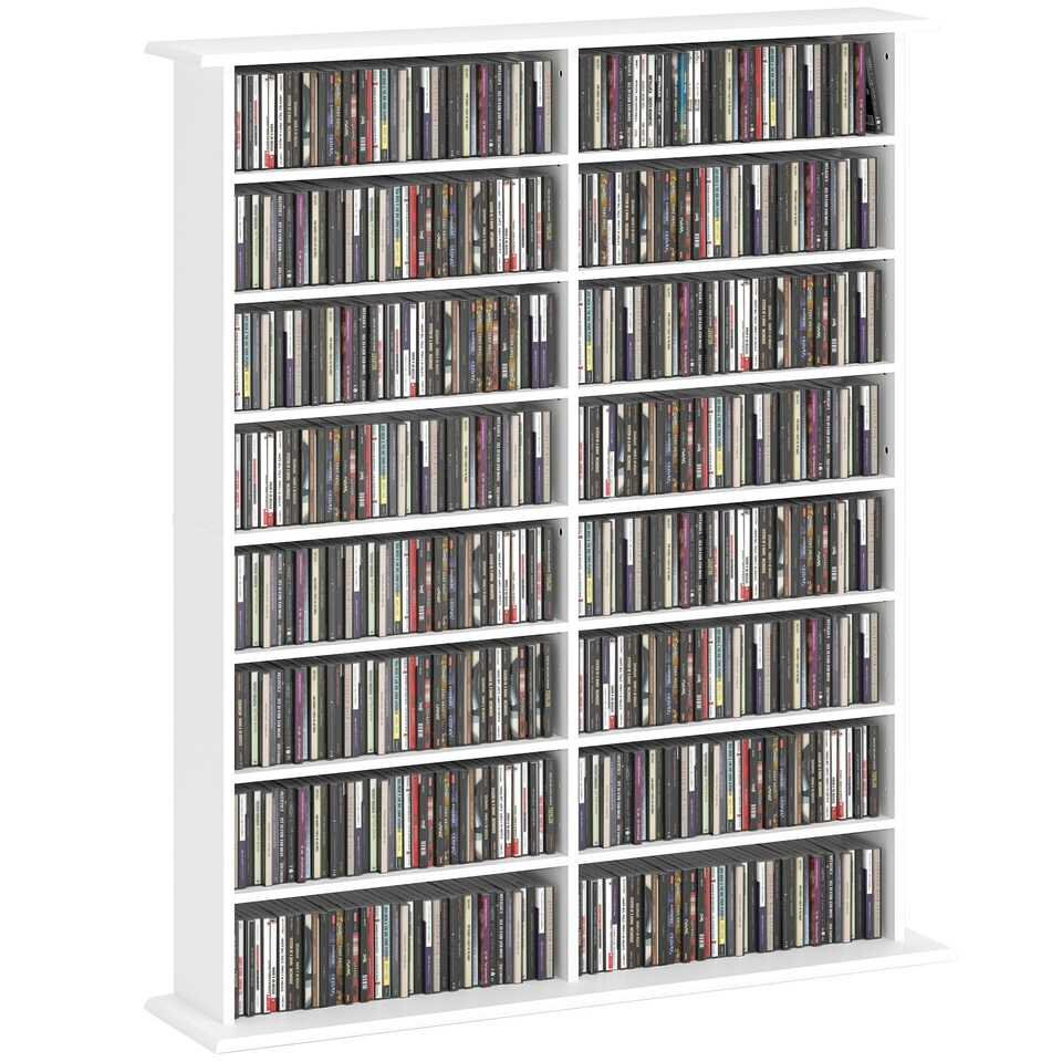 image 1 of HOMCOM CD Storage Unit DVD Tower Blu-ray Storage Shelf for Office, White White | 106.5W x 24D x 126.3H cm
