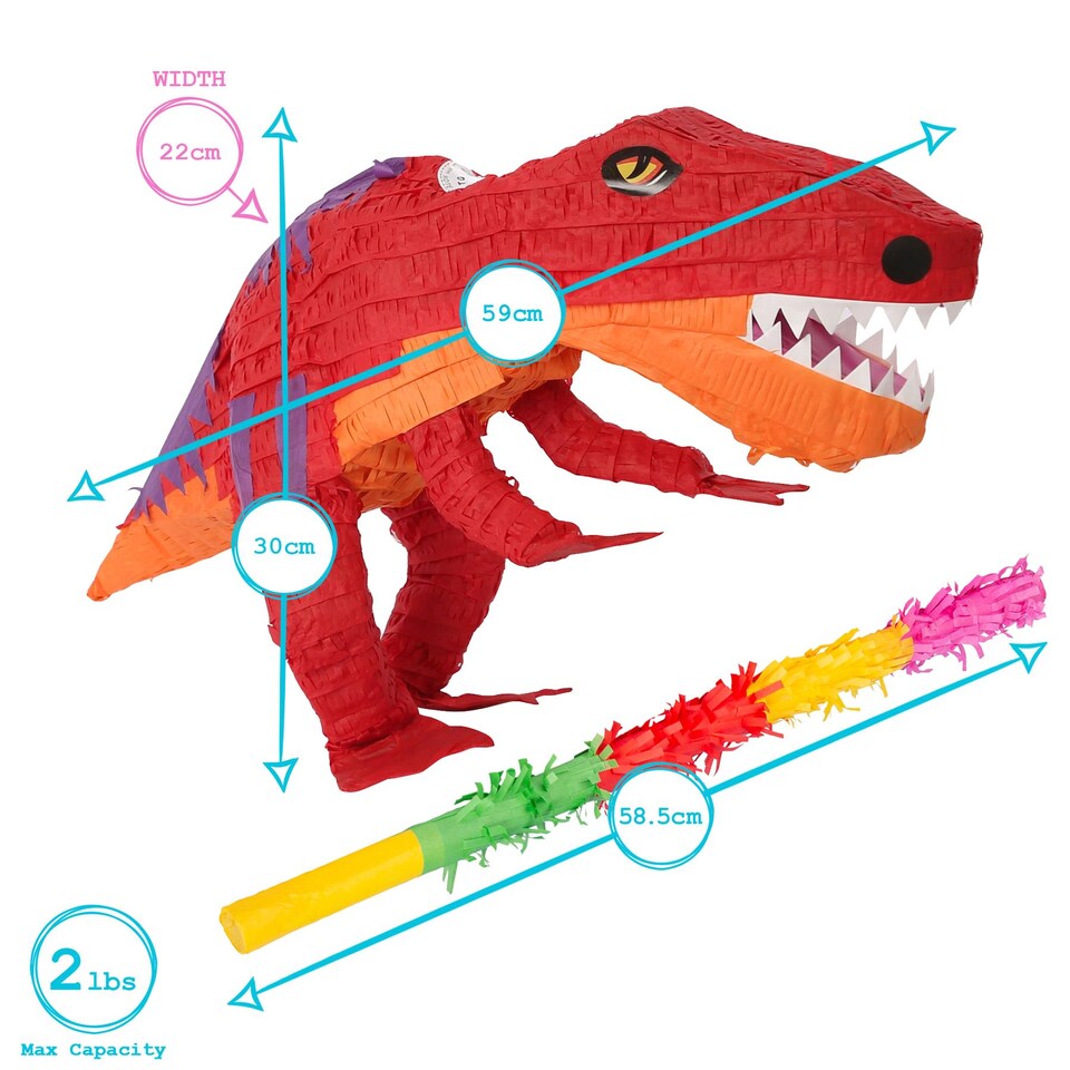 image 1 of Fax Potato T-Rex Pinata Set with Stick & Blindfold - Pink Stick