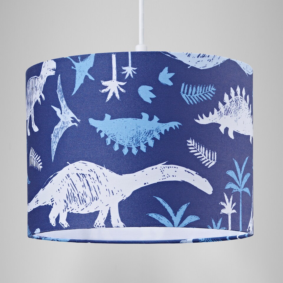 image 1 of Modern and Fun Dinosaur Themed Navy Blue and White Cotton Little Ones Lamp Shade | Blue