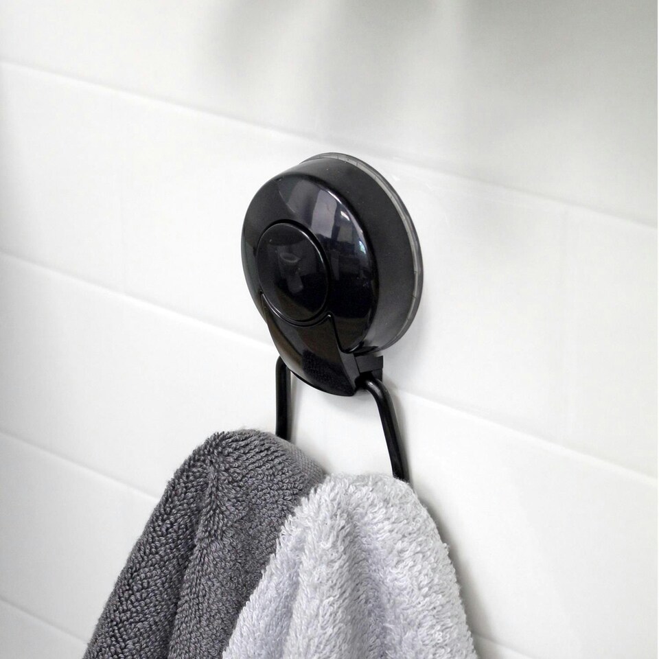 image 1 of Showerdrape SuctionLoc Black Stainless Steel Wall Mounted Robe Hook