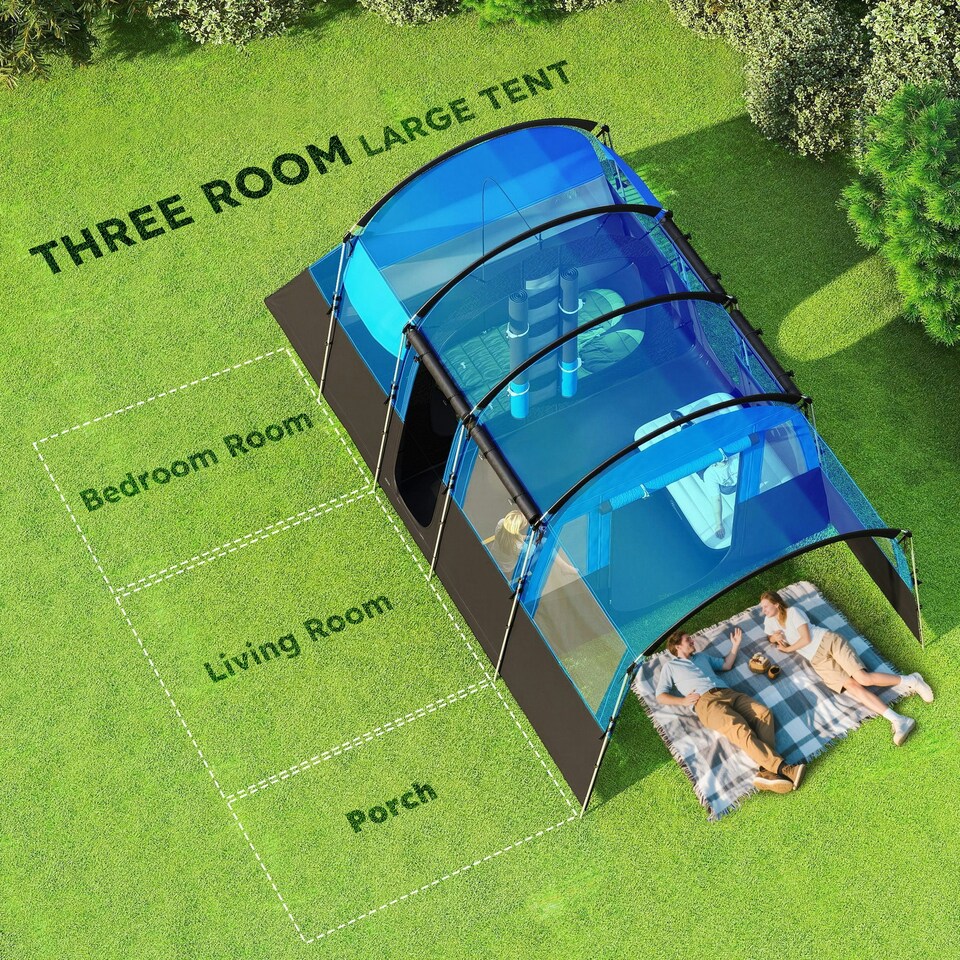 image 1 of Outsunny 8-Person Camping Tent Tunnel Design with 4 Large Windows Green | Green