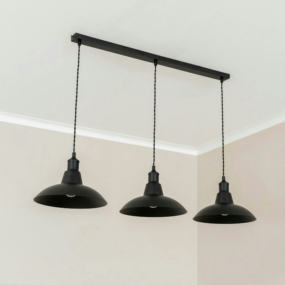 image 1 of ValueLights Civic Matte Black Metro Dome 3 Drop Diner Bar Matte Black Ceiling Pendant Light Black