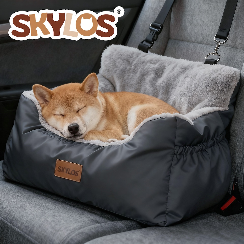 image 1 of Skylos Dog Car Seat Bed Pet Booster Travel Carrier with Safety Leash | Grey | Grey | 1