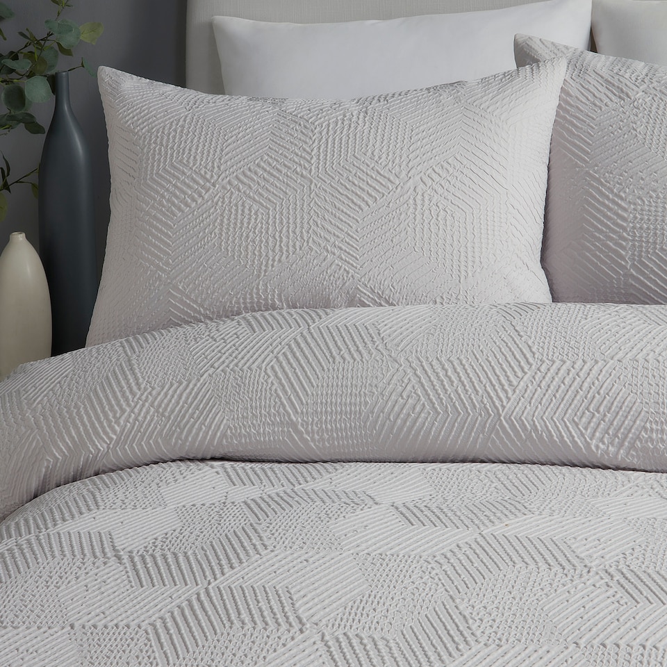 image 1 of Serene Embossed Geo Duvet Cover Set Grey