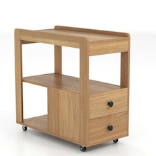 COSTWAY Narrow End Table Modern 2-Drawer Sofa Side Table Natural Brown